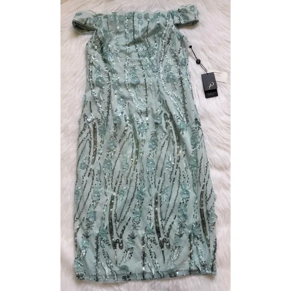 NWT Adrianna Papell Beaded Off Shoulder Dress Sea Glass 💗 - Picture 2 of 8